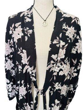 Spiritual Gangster Black Floral Kimono Cardigan Duster OS Boho Festival
